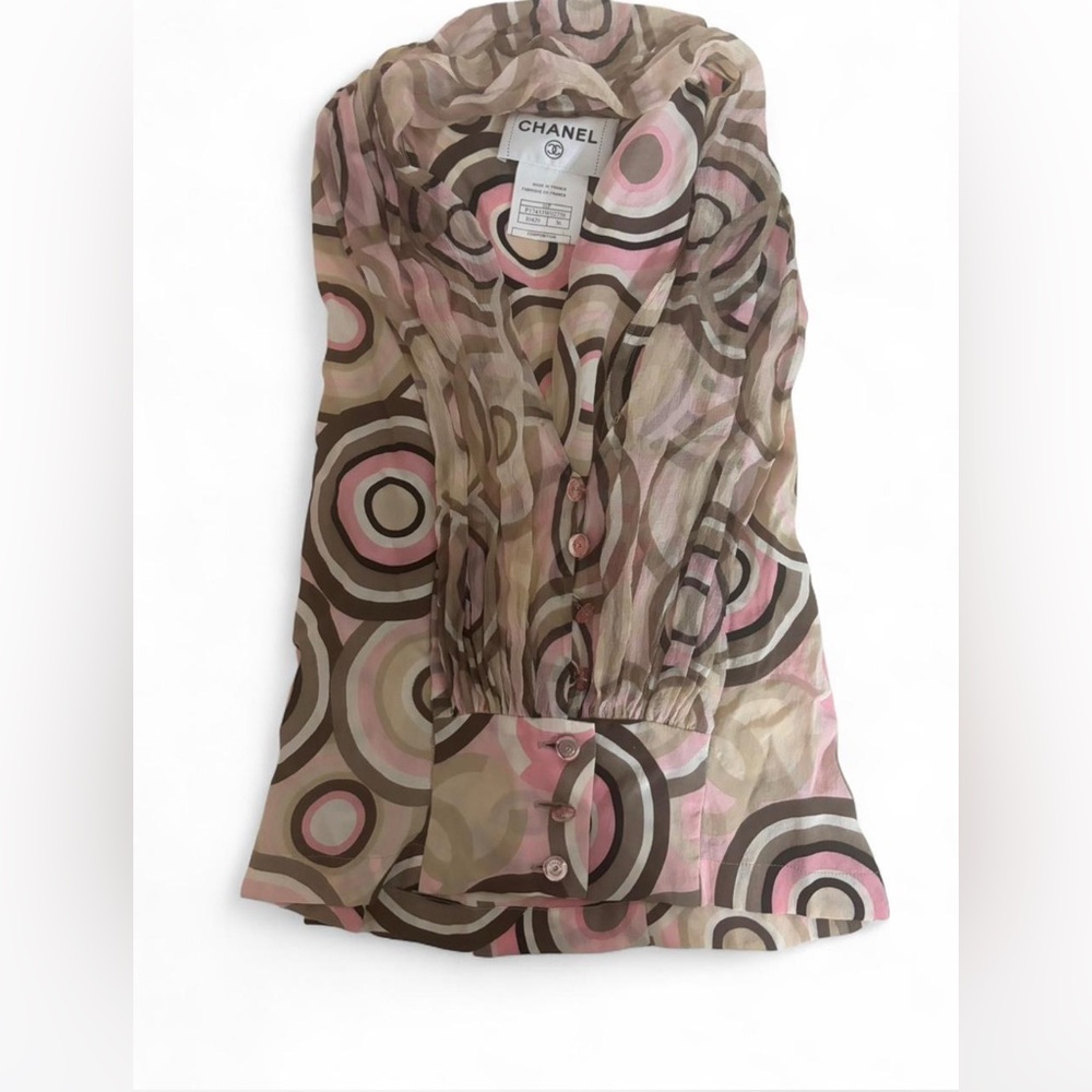 Chanel silk Patterned halter Blouse from 2001 cruise collection in Pink and Brow